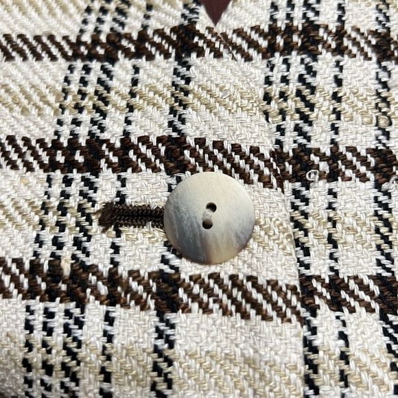 Vintage Talbots Handwoven 100% Silk Cream Brown Plaid 4 Button Blazer Sz 8 - Picture 5 of 11